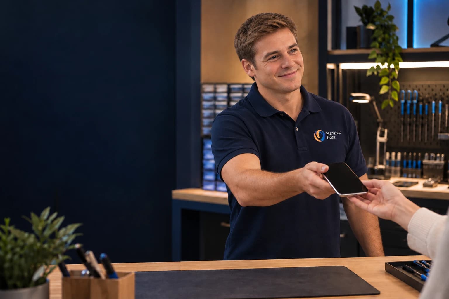 Atención personal al recoger un móvil reparado